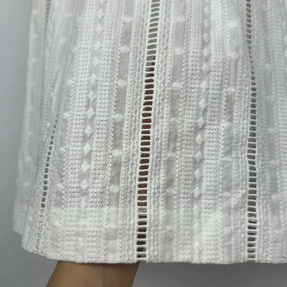 J. Crew Petite White Eyelet Ruffle Mock Neck top Sz 10P